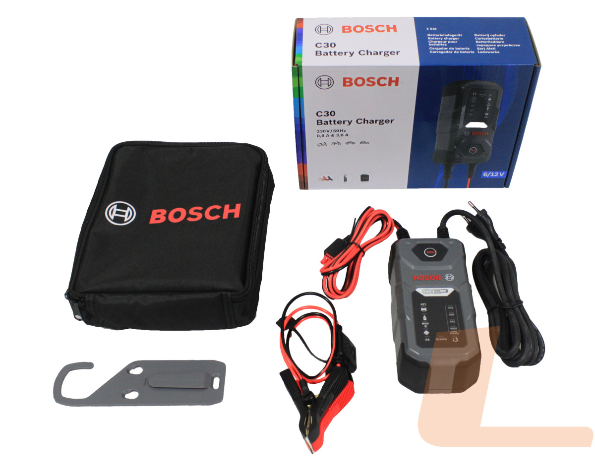 ЗАРЯДНИЙ ПРИСТРІЙ BOSCH C30 6В/12В MAX 3.8A VRLA, WET, GEL, EFB, AGM ЗАРЯДНИЙ ПРИСТРІЙ BOSCH C30 6В/12В MAX 3.8A VRLA, WET, GEL, EFB, AGM