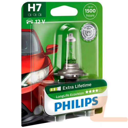 Лампа галогенная автомобильная 12V H7 55W PX26D LONGLIFE ECOVISION