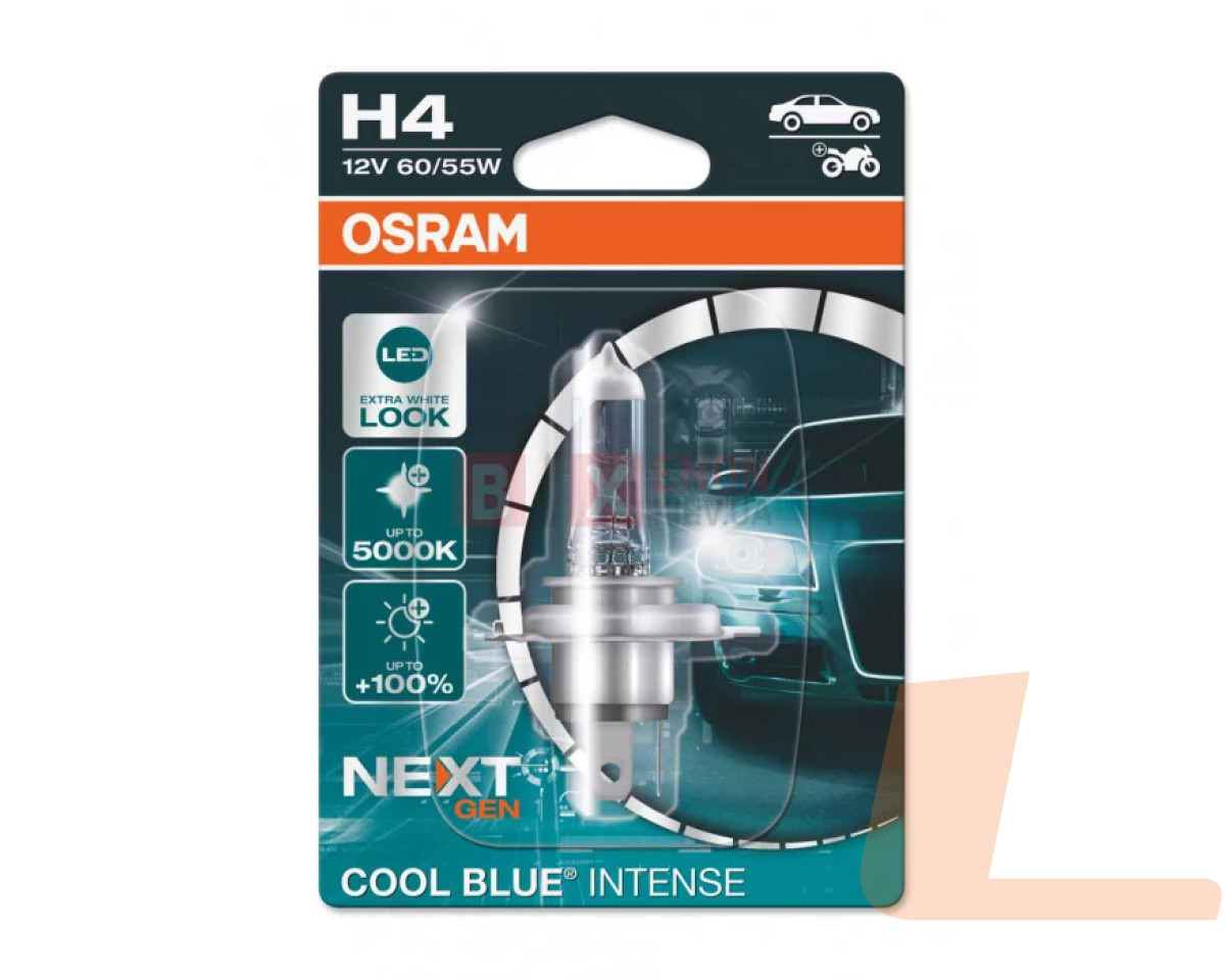 Лампа галогенная автомобильная 12V H4 60/55W P43T COOL BLUE INTENSE NEXT GEN +100% up to 5000K (1ШТ) Лампа галогенная автомобильная 12V H4 60/55W P43T COOL BLUE INTENSE NEXT GEN +100% up to 5000K (1ШТ)