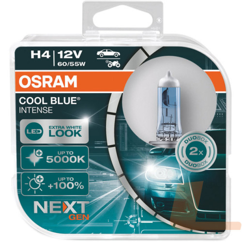 Лампа галогенная автомобильная 12V H4 60/55W P43T COOL BLUE INTENSE NEXT GEN +100% up to 5000K BOX (2ШТ)