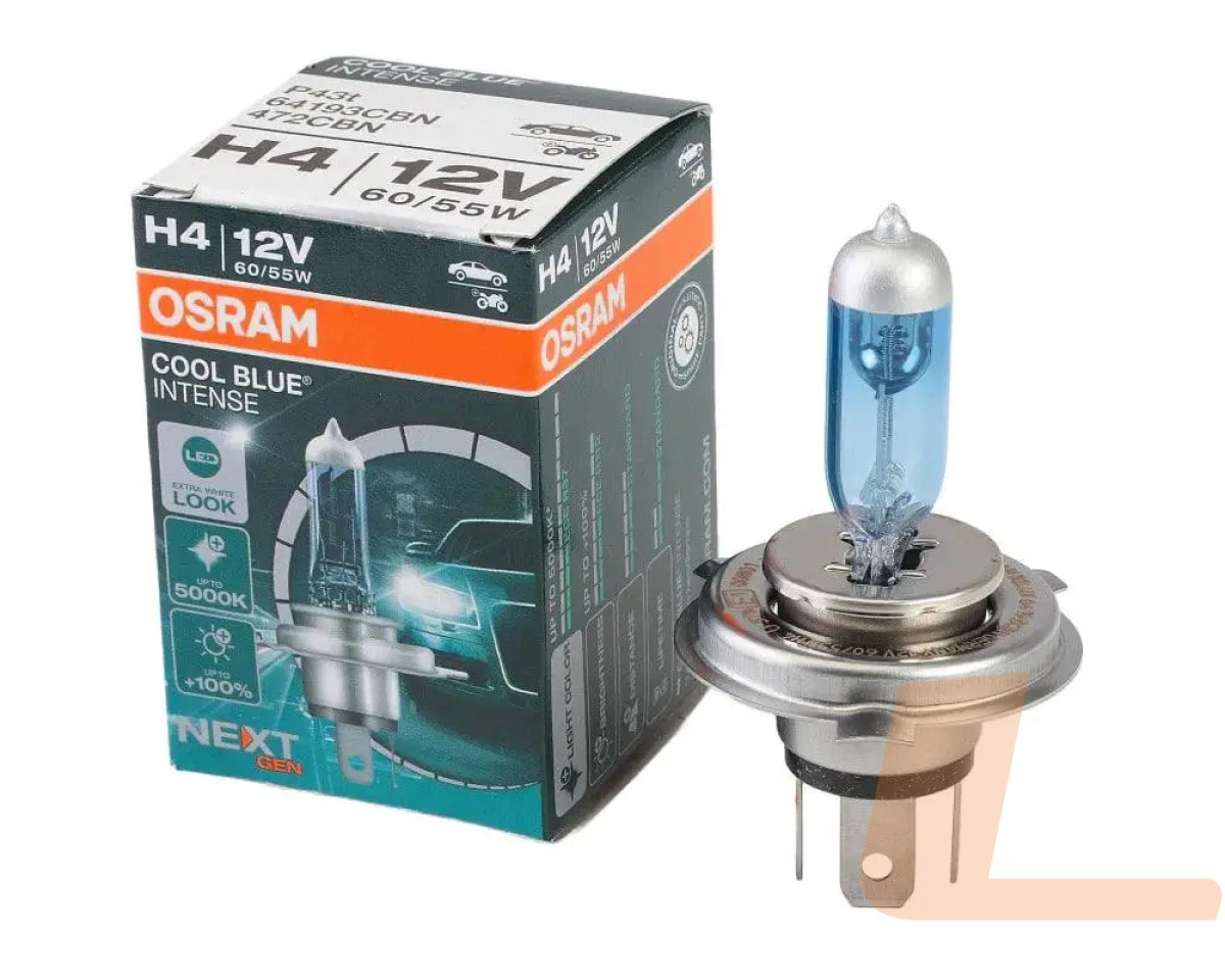 Лампа галогенная автомобильная 12V H4 60/55W P43T COOL BLUE INTENSE NEXT GEN +100% до 5000K Лампа галогенная автомобильная 12V H4 60/55W P43T COOL BLUE INTENSE NEXT GEN +100% до 5000K
