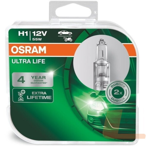 Лампа галогенна автомобільна 12V H1 55W P14,5S ULTRA LIFE З ПІДВИЩЕНИМ ТЕРМІНОМ СЛУЖБИ, DUOBOX (2ШТ)