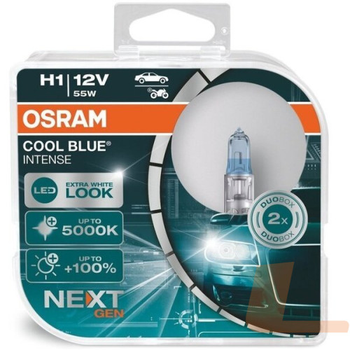 Лампа галогенна автомобільна 12V H1 55W P14,5S COOL BLUE INTENSE NEXT GEN +100% up to 5000K BOX (2ШТ)
