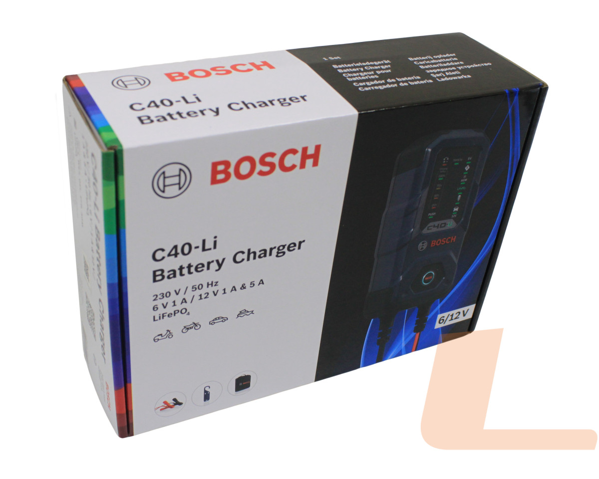 ЗАРЯДНИЙ ПРИСТРІЙ BOSCH C40-LI 6В/12В MAX 5A VRLA, WET, GEL, EFB, AGM, LIFEPO4 ЗАРЯДНИЙ ПРИСТРІЙ BOSCH C40-LI 6В/12В MAX 5A VRLA, WET, GEL, EFB, AGM, LIFEPO4